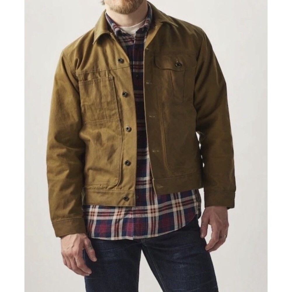 FILSON TIN CLOTH SHORT LINED CRUISER JACKET Mens Small Waxed Canvas fcop020705